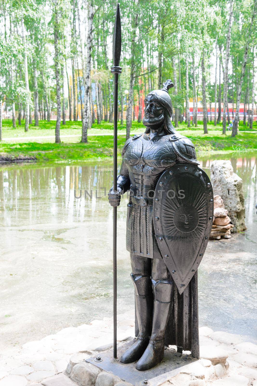 Sculpture black knight with shield and spear cast iron by zartarn