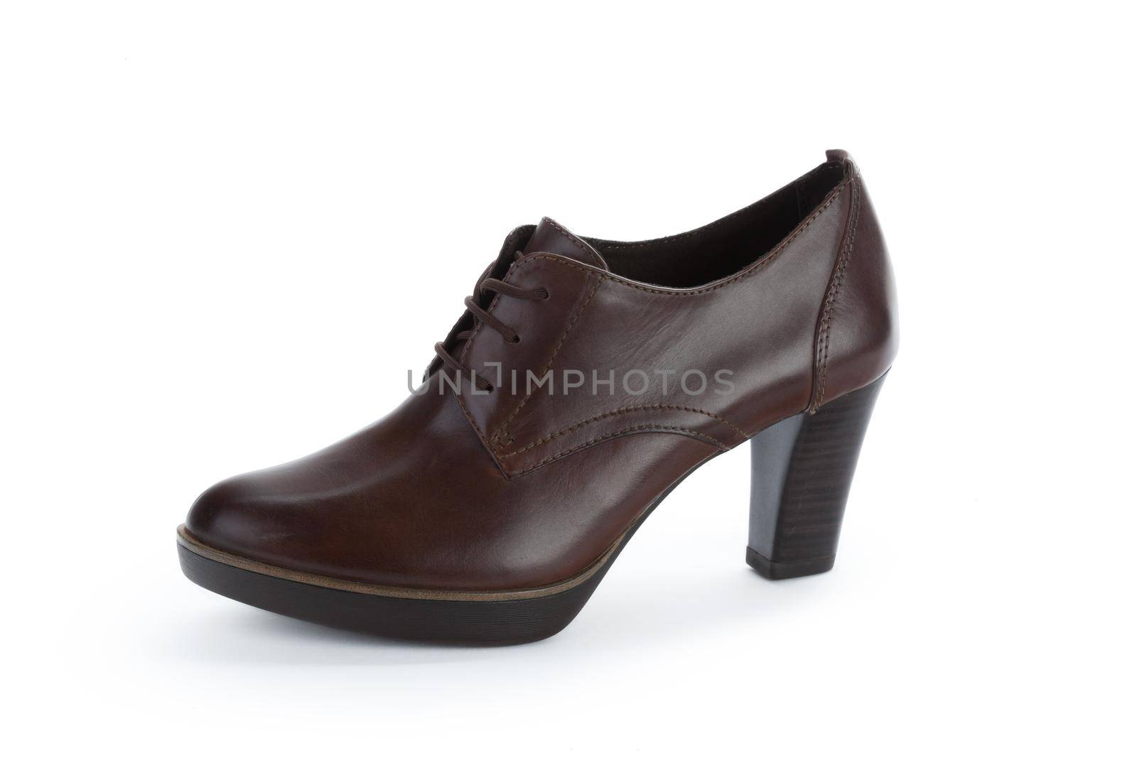 Female autumn-winter leather ankle boots isolated on white background