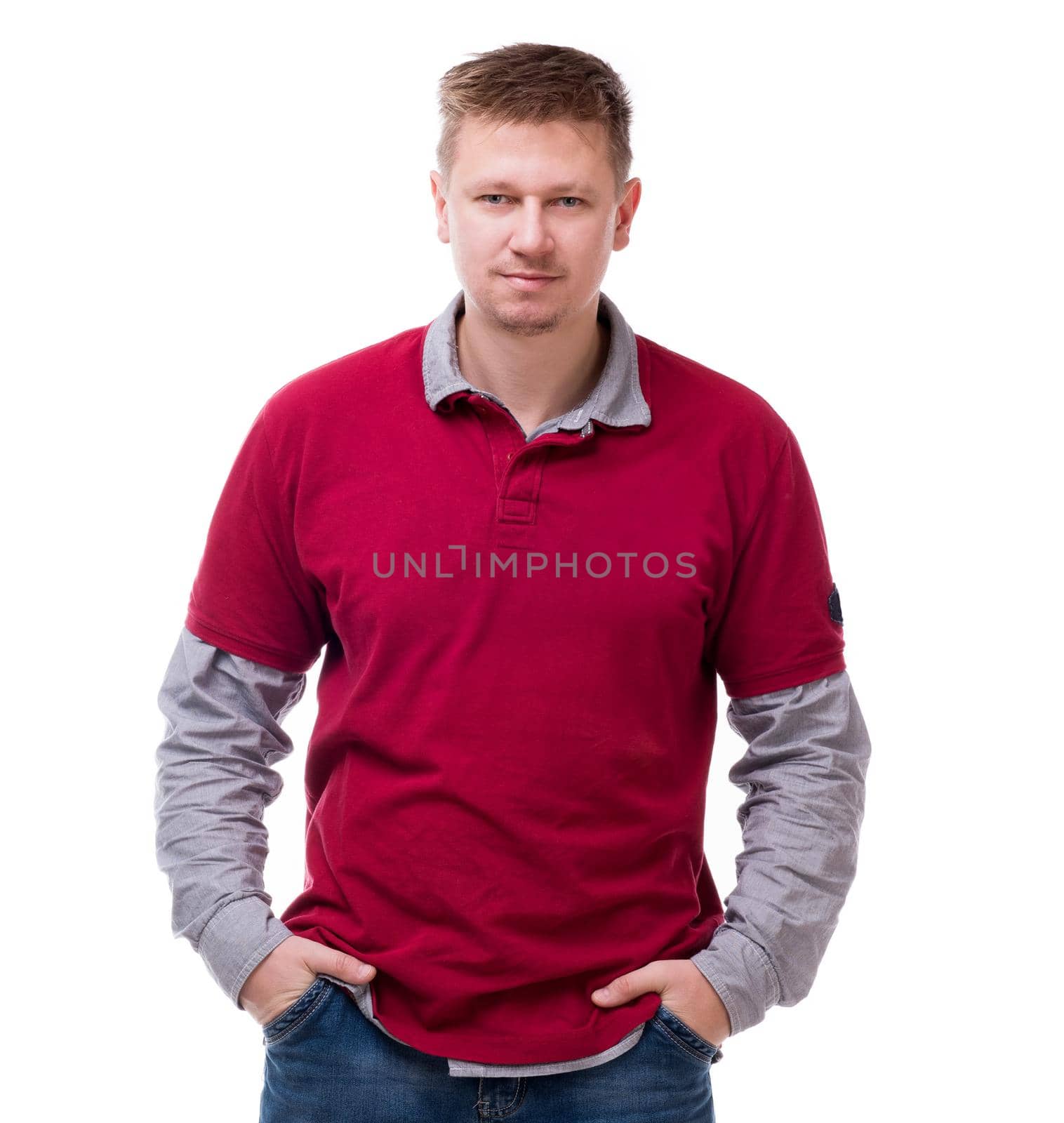 handsome blond man looking at the camera isolated on white background