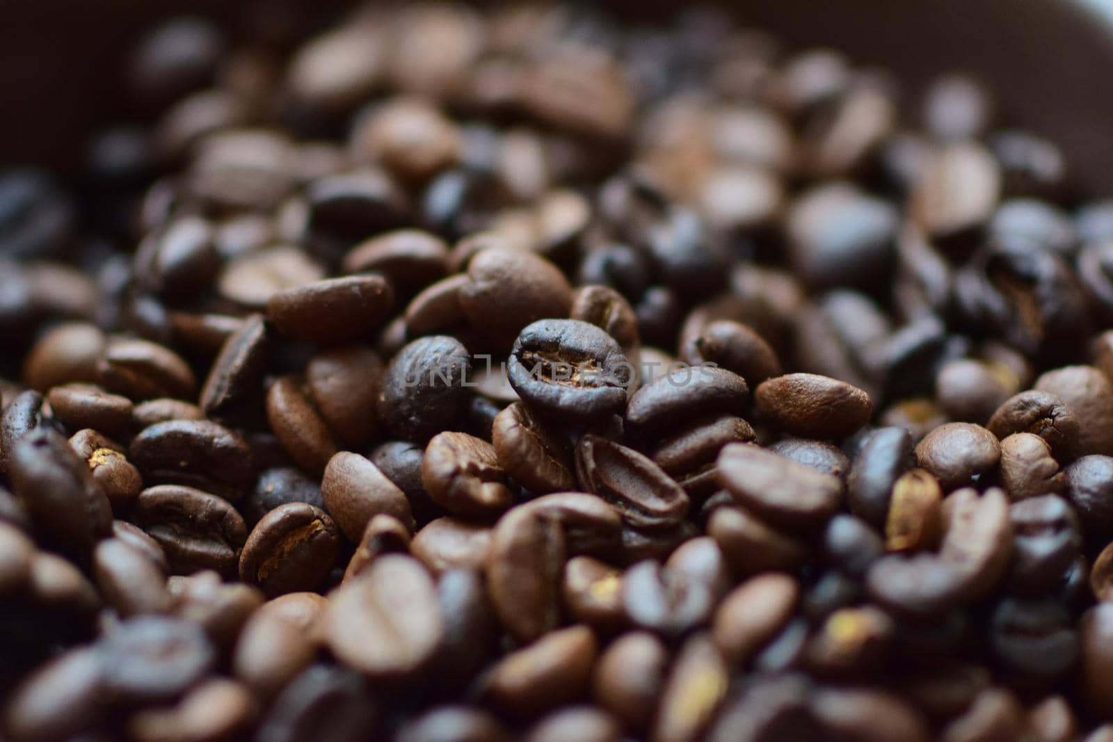 Roasted coffee beans as a close-up