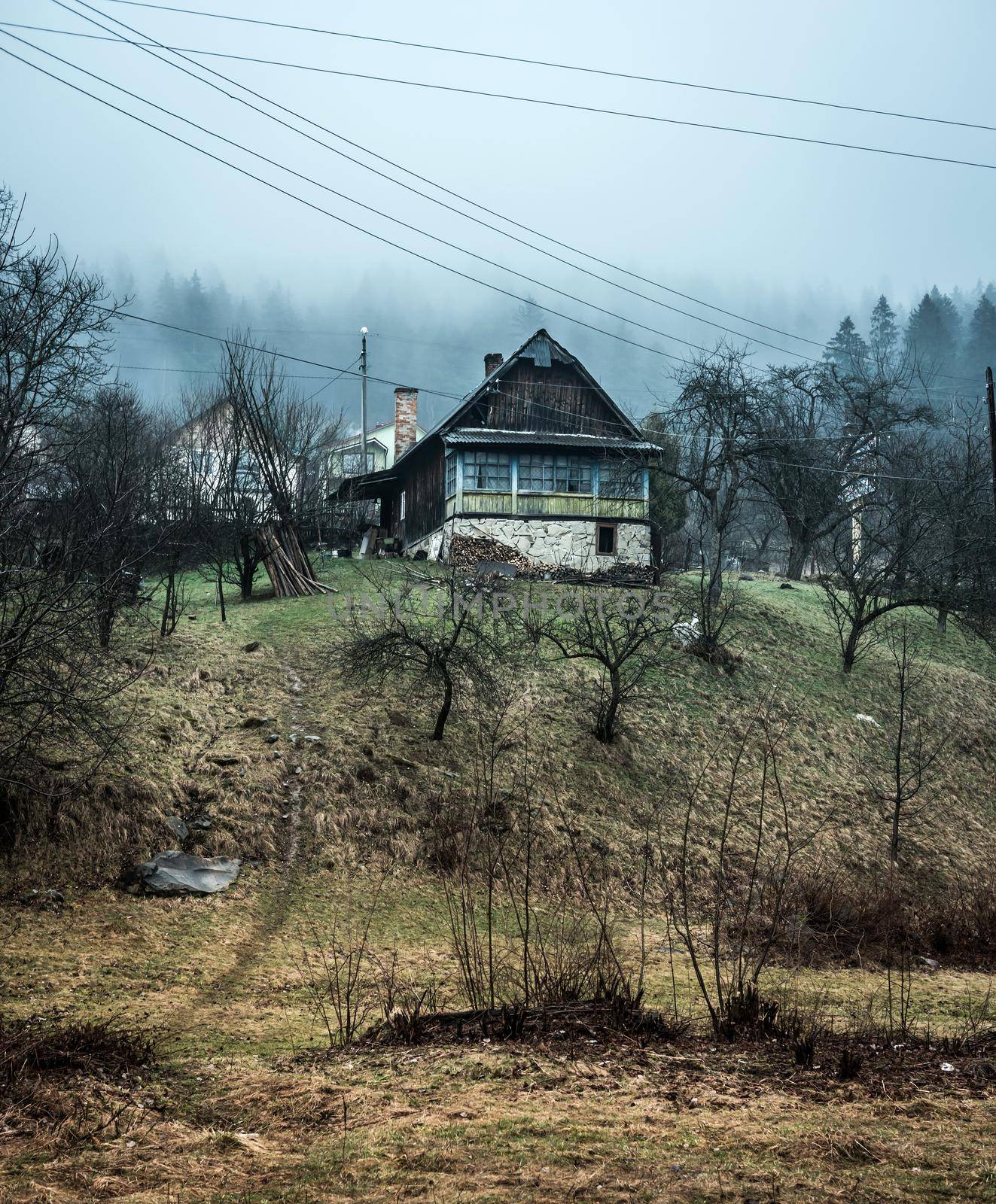 house on hill in Carpathians by GekaSkr