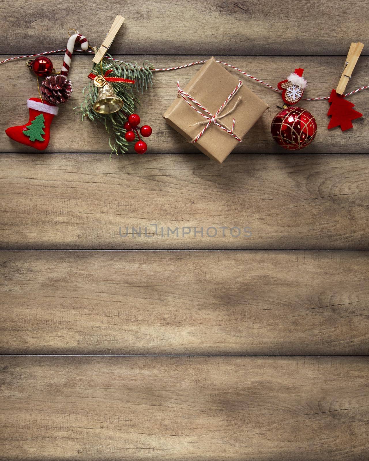 christmas decorations hanging wooden background by Zahard