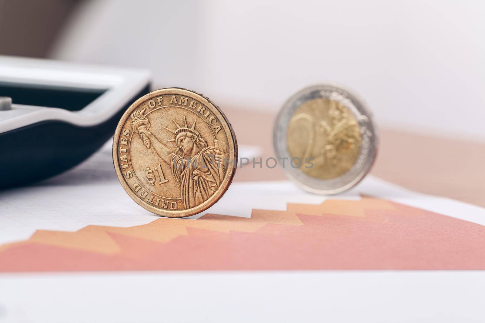 Macro shot of unrecognizable coins stacked close up