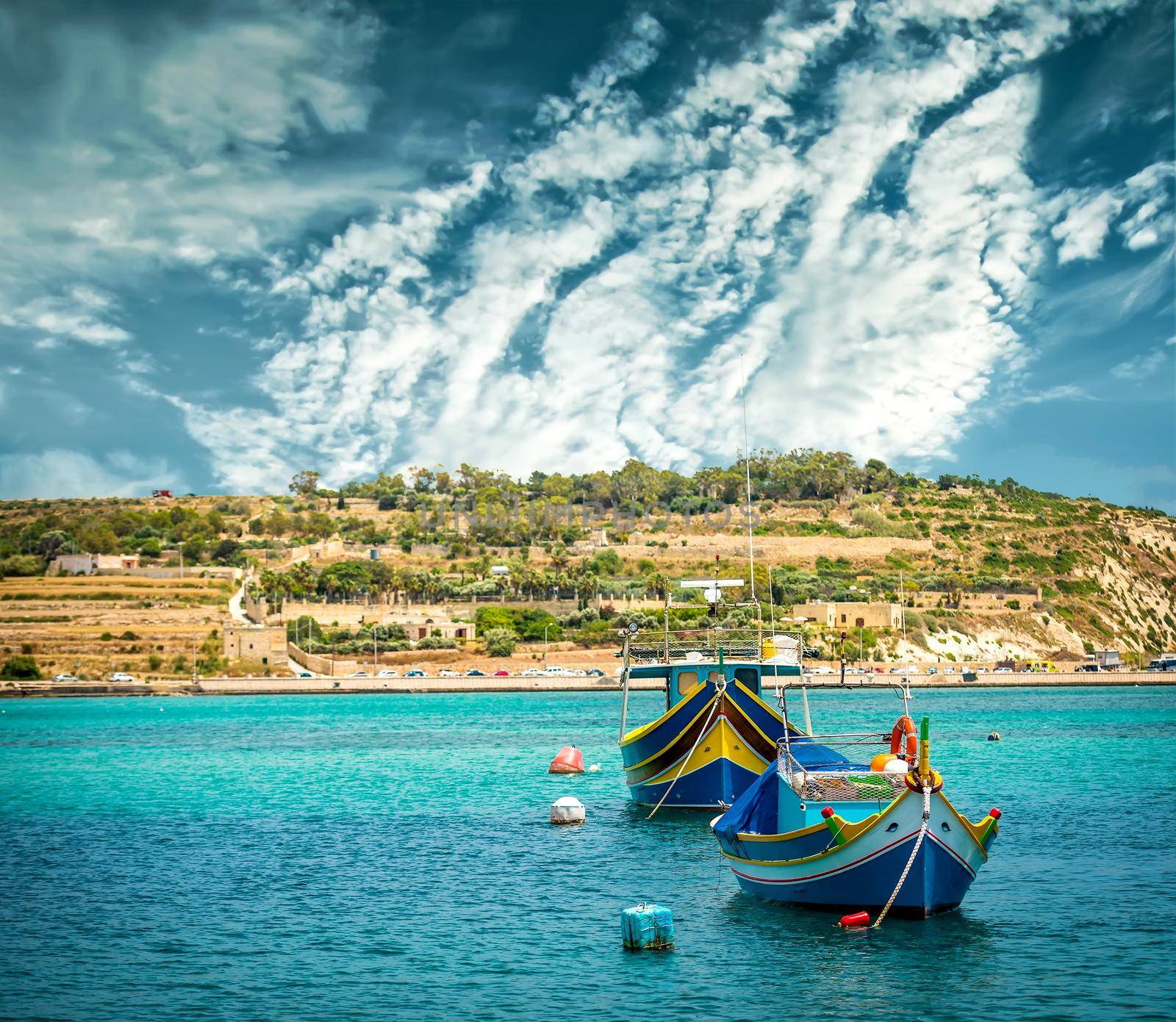 fishing boats near fishing village of Marsaxlokk (Marsascala) in Malta