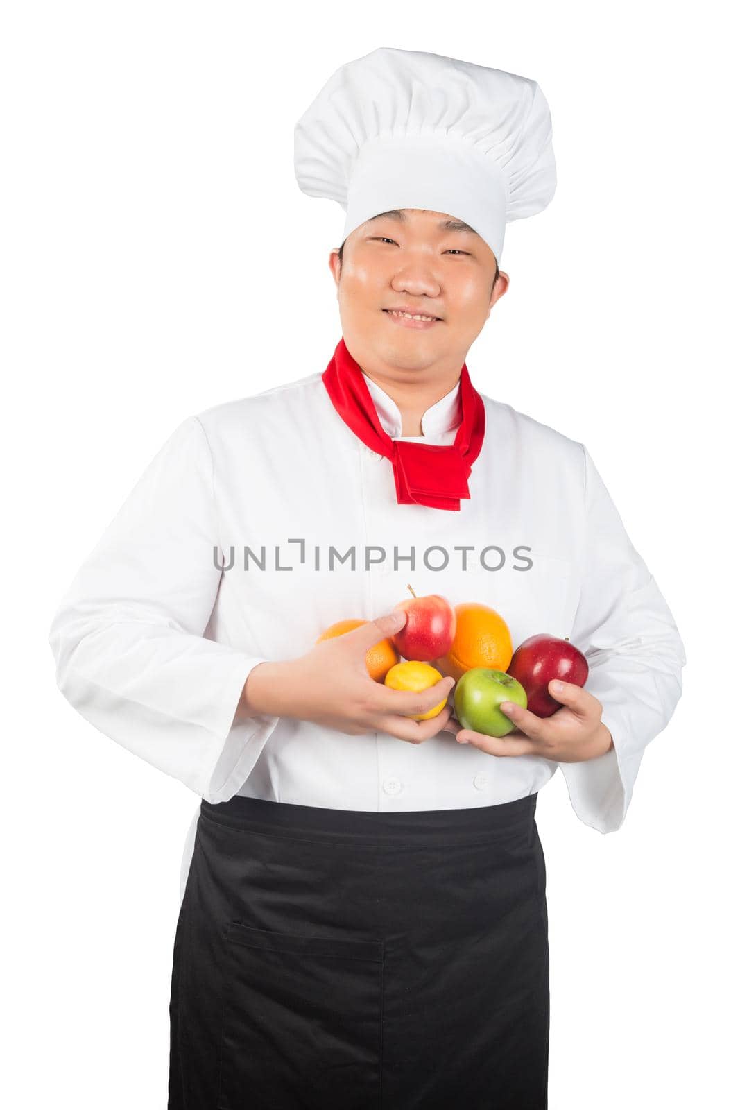 man in chef's hat with fruits by whatwolf