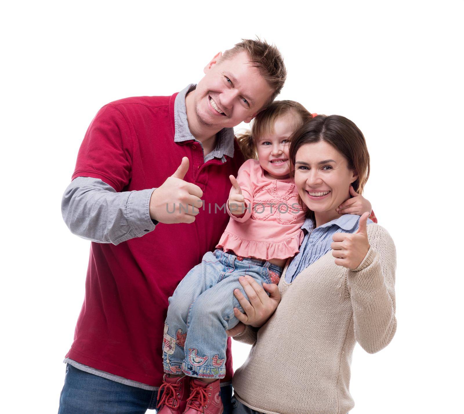 parents with little daughter portrait with thumbs up by GekaSkr