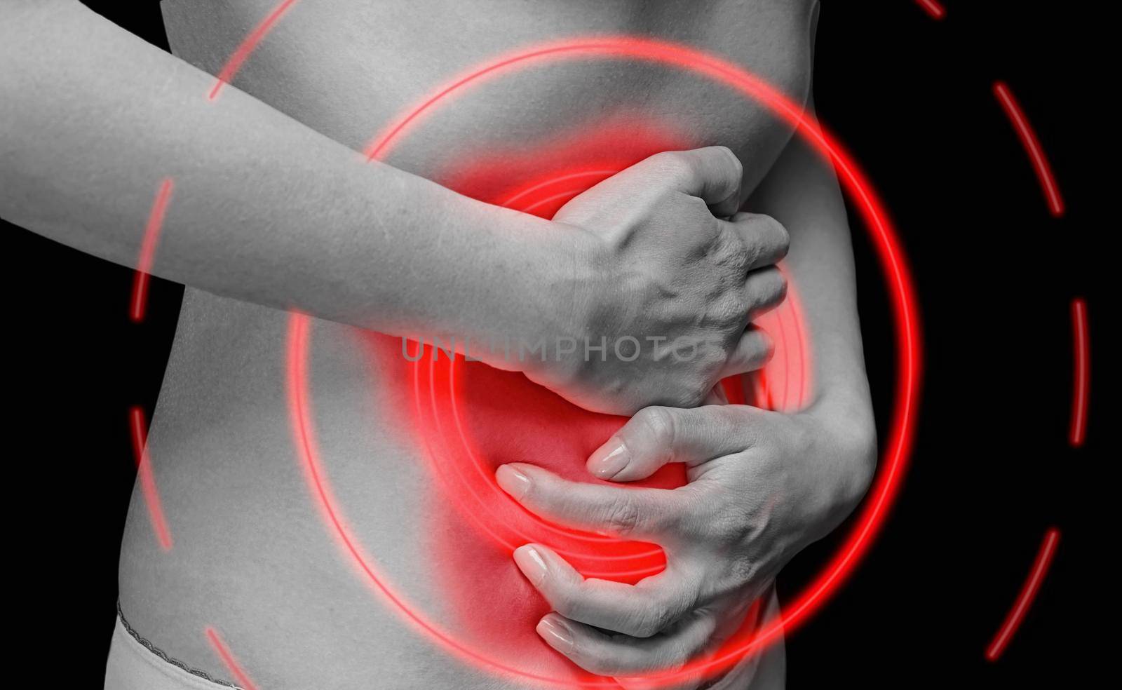 Pain in the female stomach, monochrome image by alexAleksei