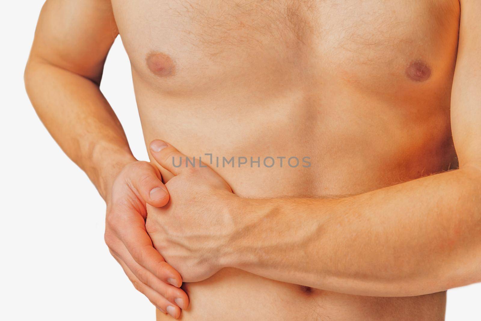 Pain in the right side of the abdomen, close-up image