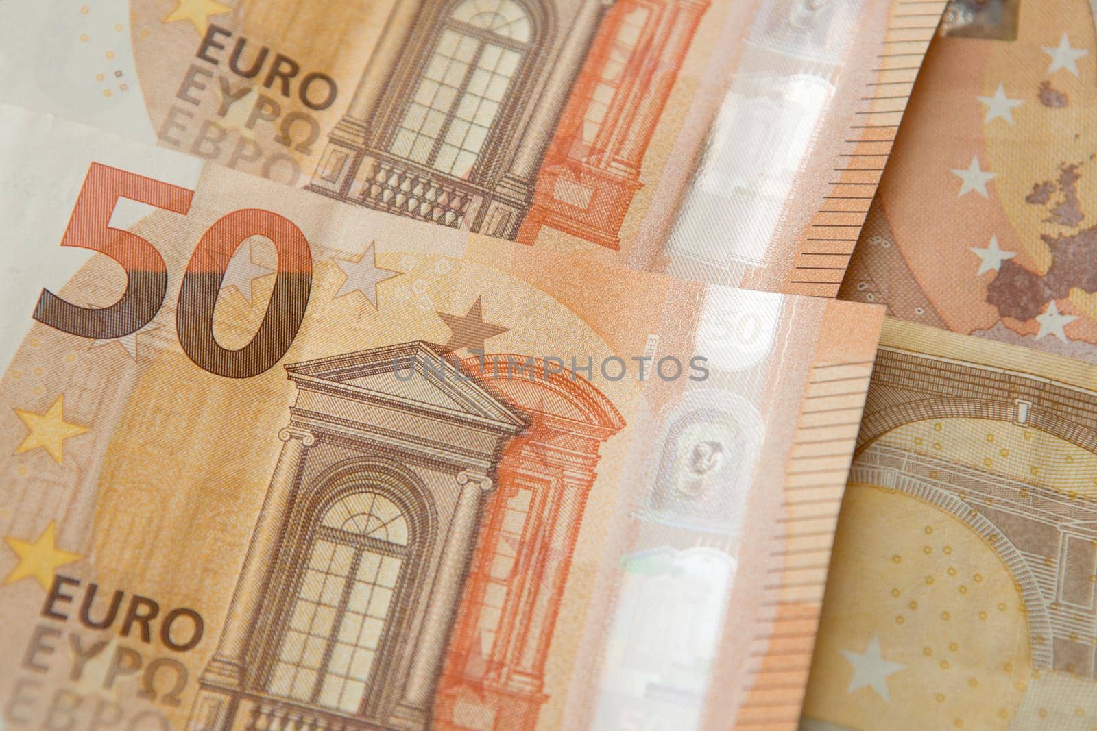 50 euro banknotes flat lay. European Union Currency. euro money 50 euro banknotes close up.