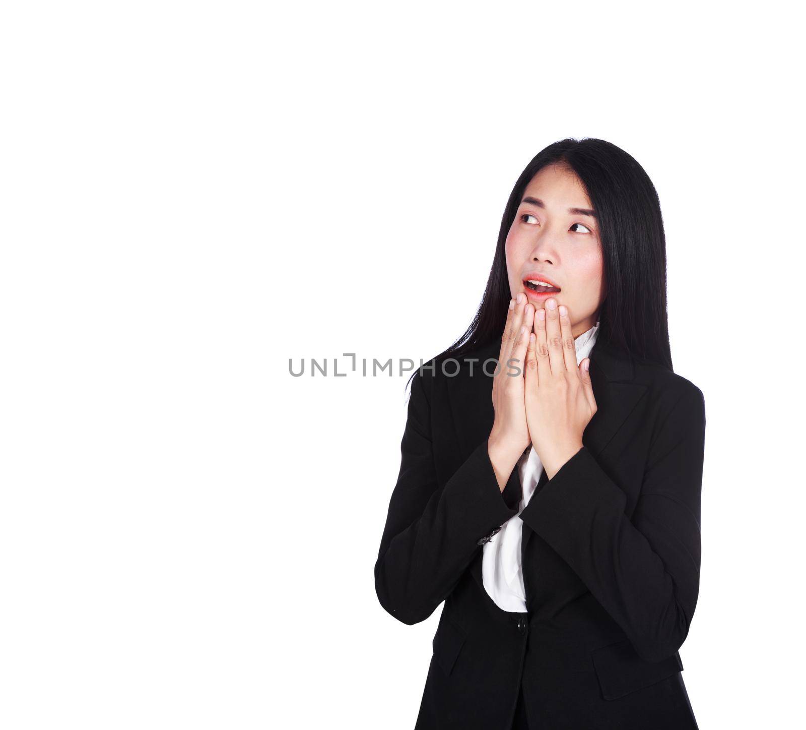 surprised business women in suit isolated on a white background