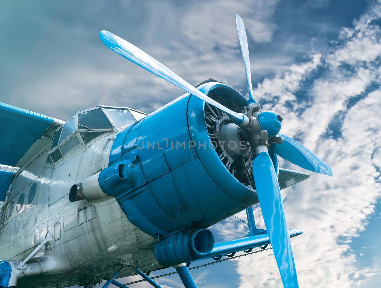 plane with propeller on sky background by GekaSkr