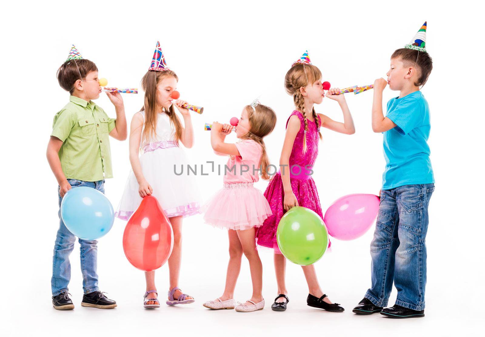 children with birthday hats and baloons by GekaSkr
