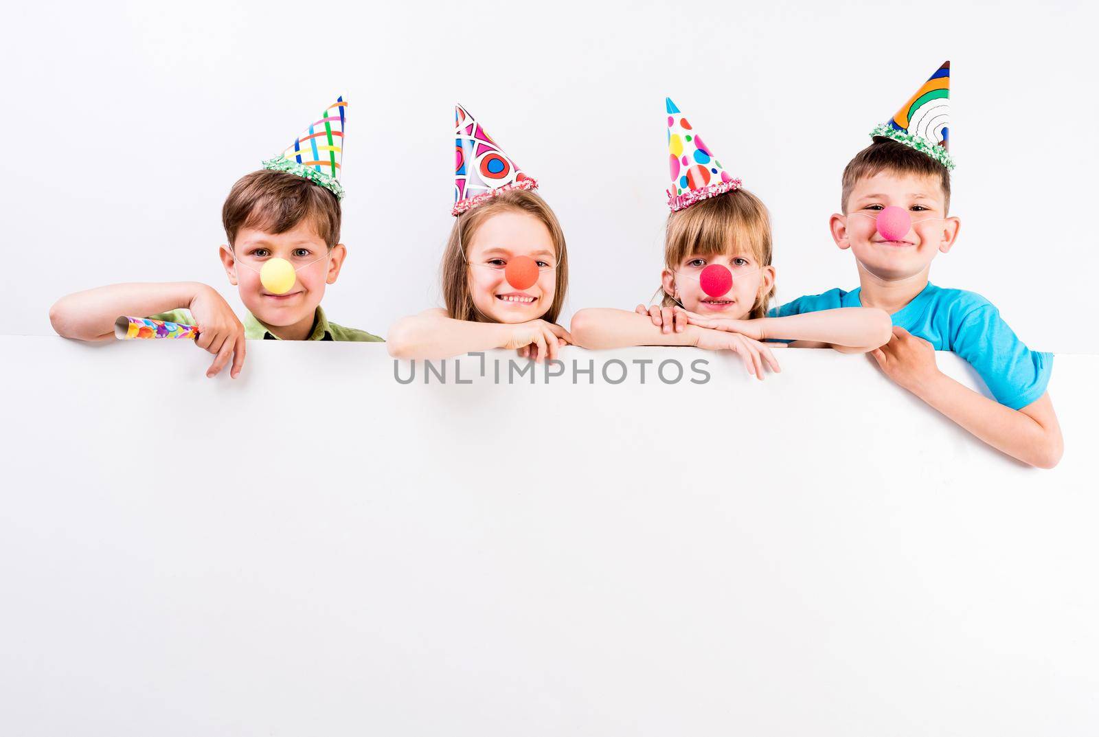 children with holiday decorations and advertisement blank by GekaSkr