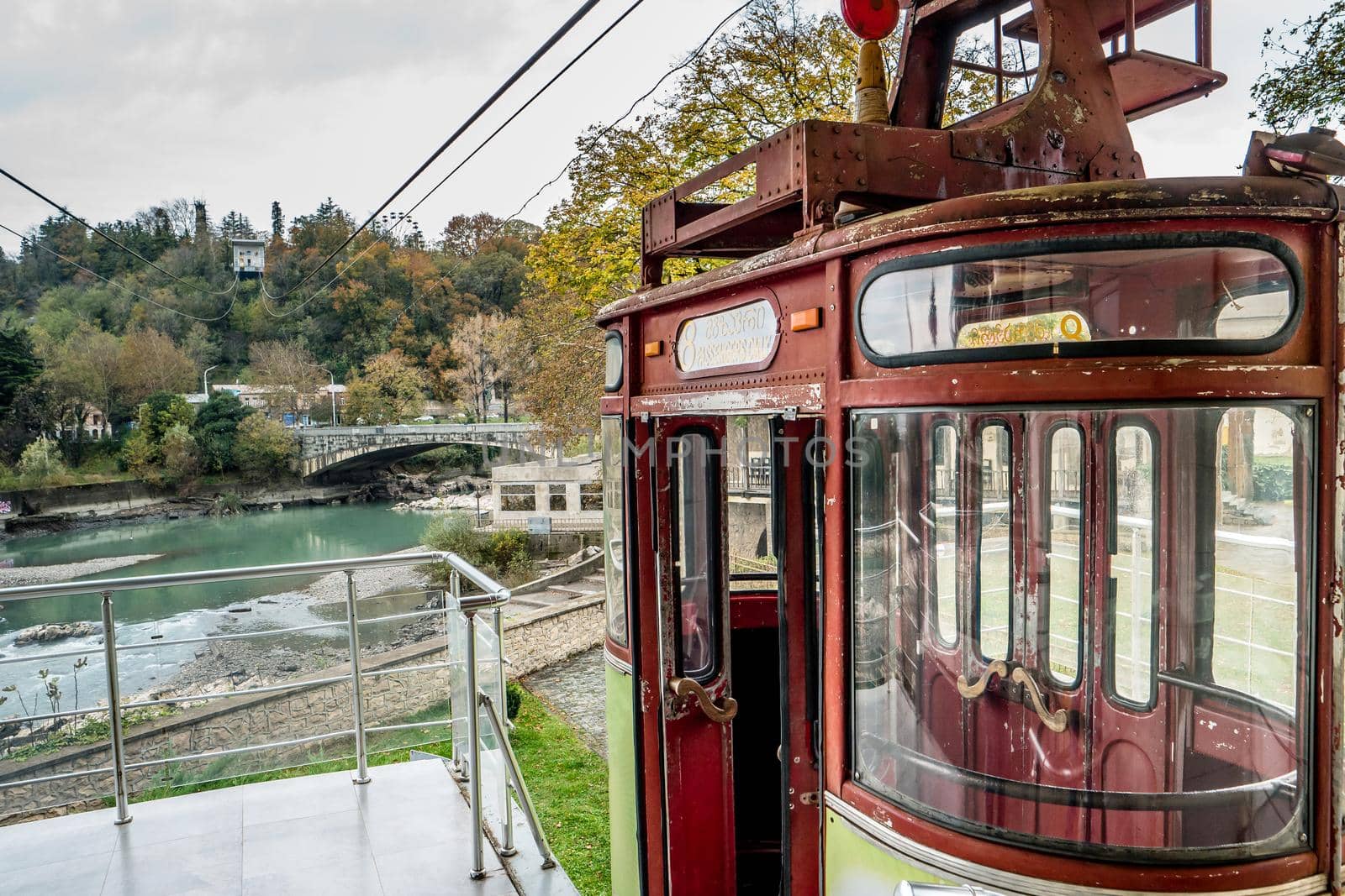 old cableway in Kutaisi center with cityview, Georgia