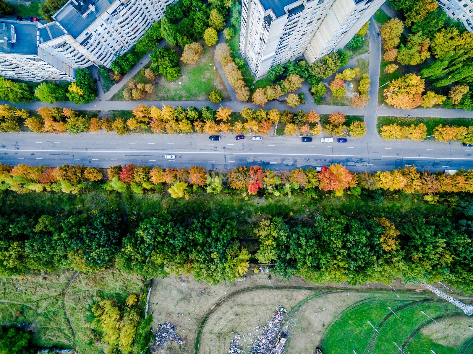 Aerial view - autumn city road by GekaSkr