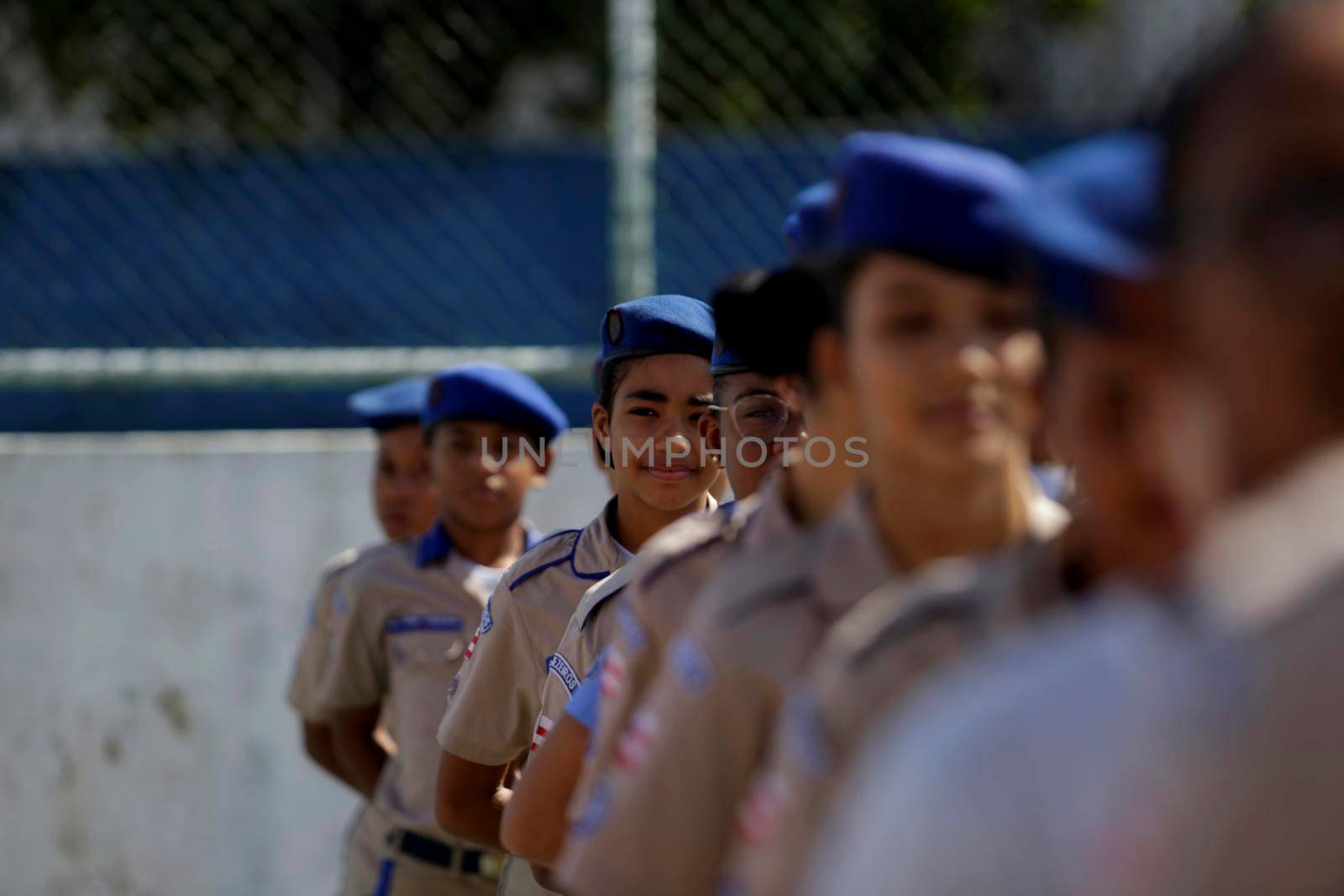 salvador, bahia, brazil - july 24, 2019: students from the College of the Military Police of Bahia are seen training in the school yard in the city of Salvador.