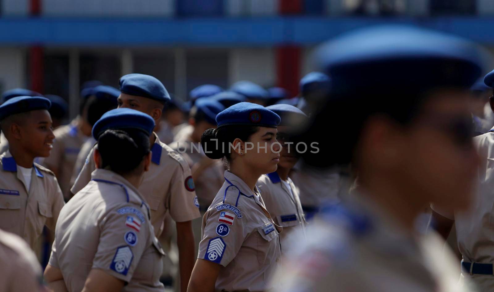salvador, bahia, brazil - july 24, 2019: students from the College of the Military Police of Bahia are seen training in the school yard in the city of Salvador.