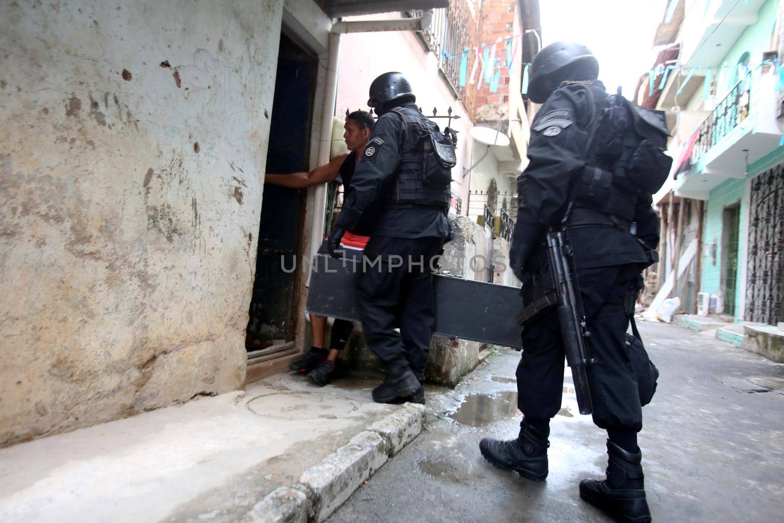 salvador, bahia, brazil - october 6, 2017: Members of the Batalhao de Operacoes Especiais - BOPE, are seen during operation in the city of Salvador.