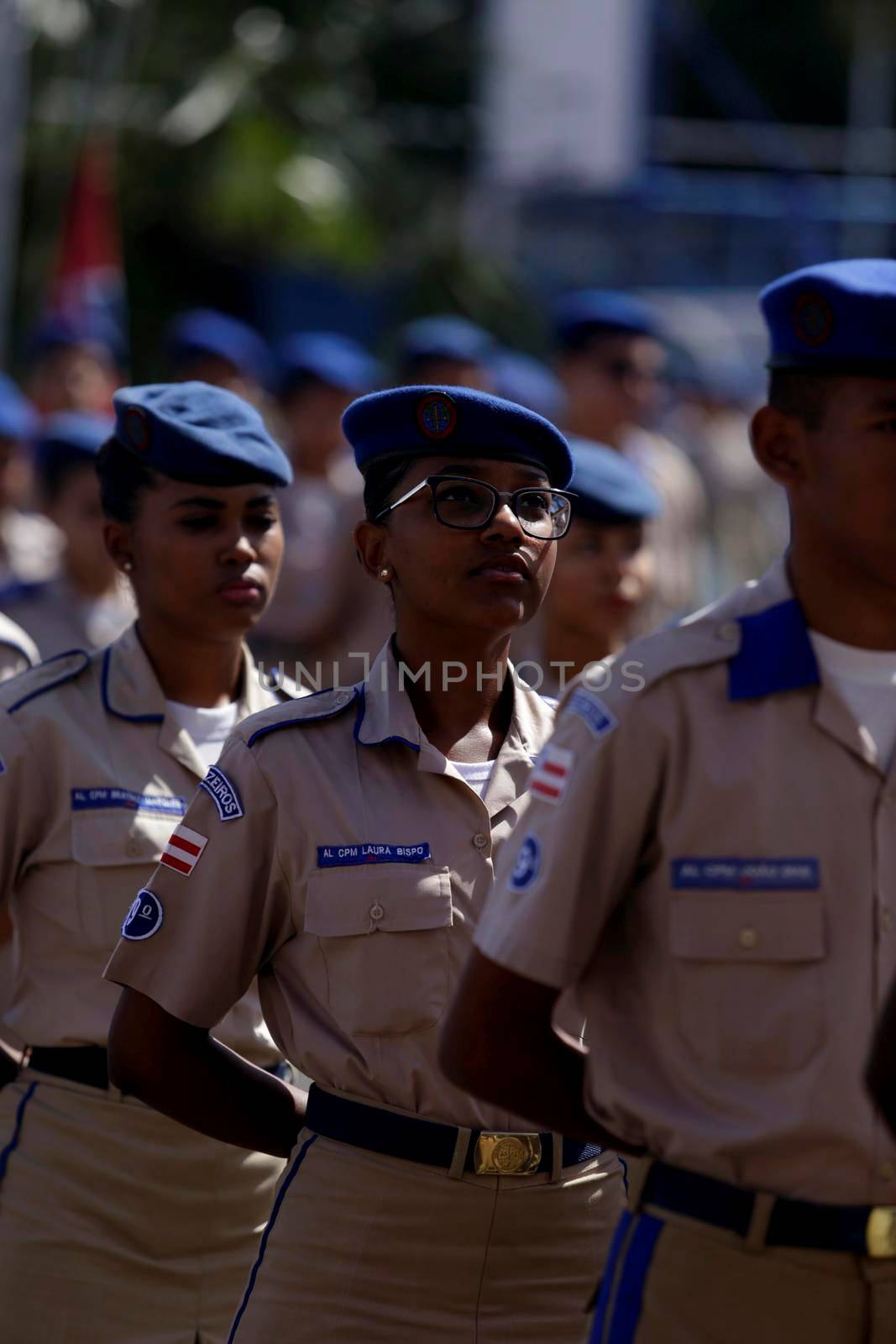 salvador, bahia, brazil - july 24, 2019: students from the College of the Military Police of Bahia are seen training in the school yard in the city of Salvador.