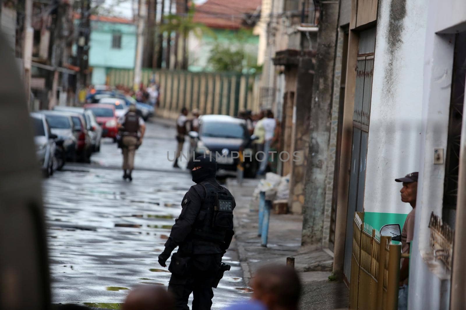 salvador, bahia, brazil - october 6, 2017: Members of the Batalhao de Operacoes Especiais - BOPE, are seen during operation in the city of Salvador.