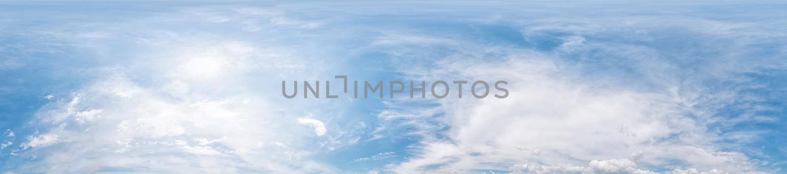 sky panorama with clouds without ground, for easy use in 3D graphics and panorama for composits in aerial and ground spherical panoramas as a sky dome