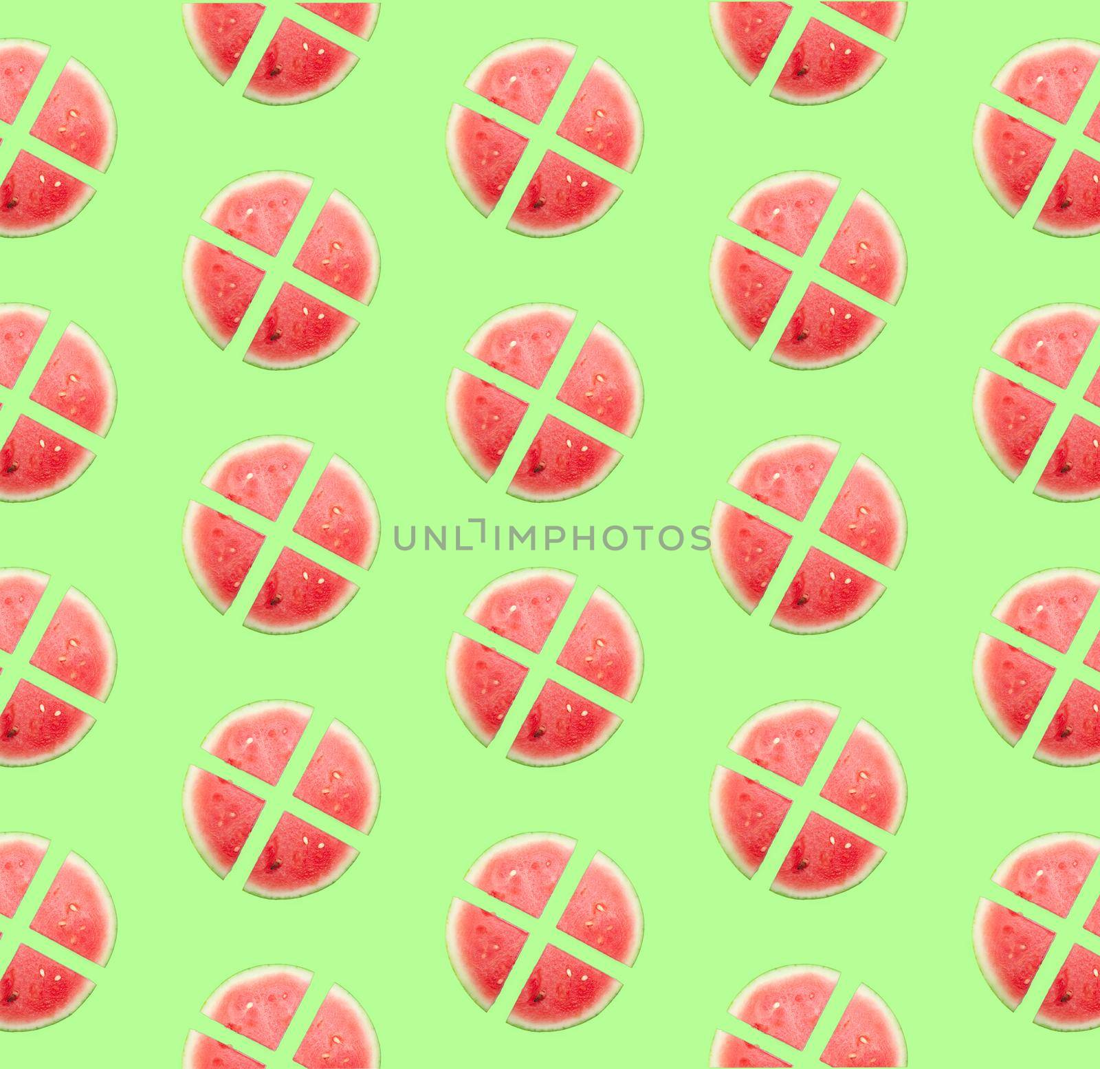 Flat lay composition with slices and seeds of watermelon on color background
