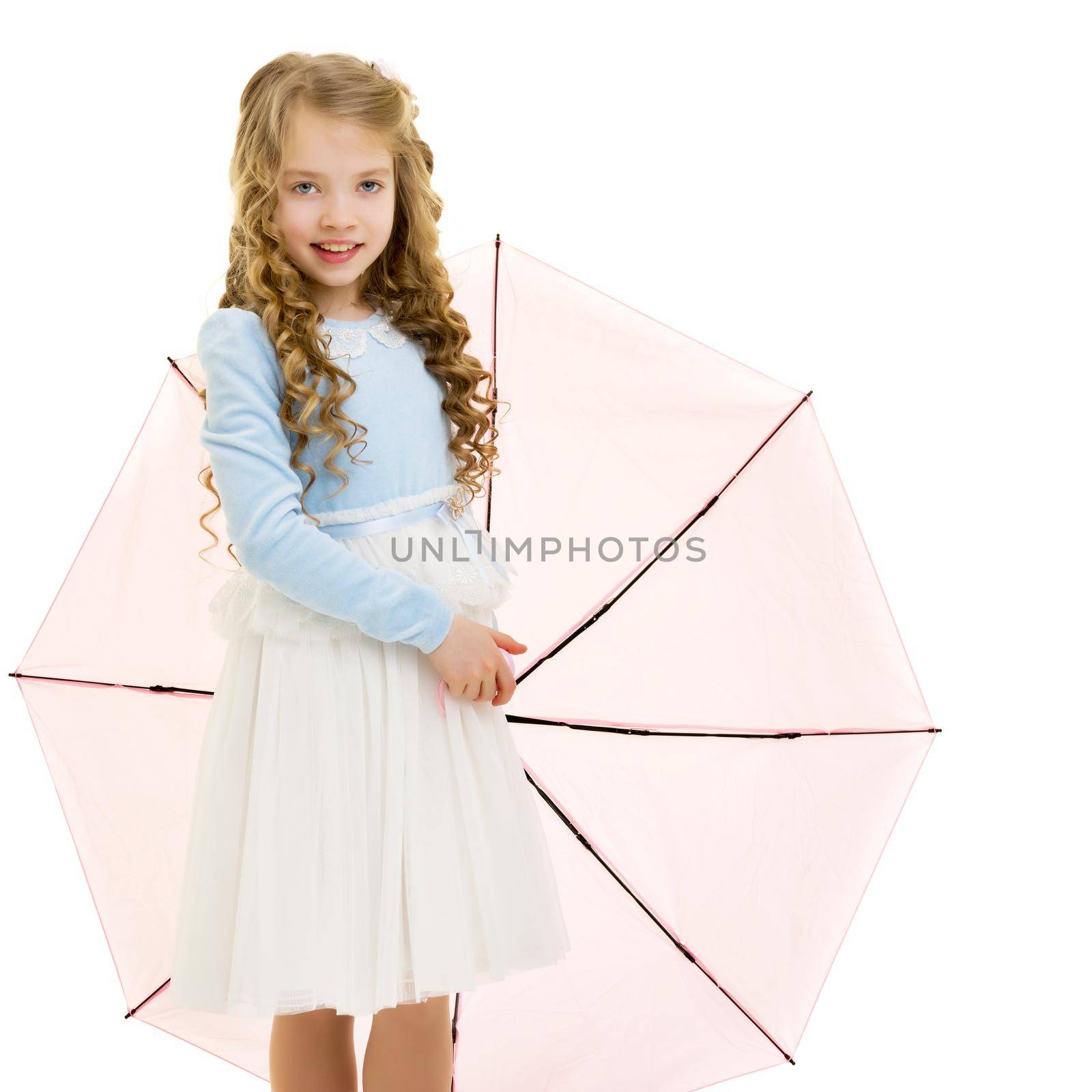 Little girl under an umbrella. by kolesnikov_studio