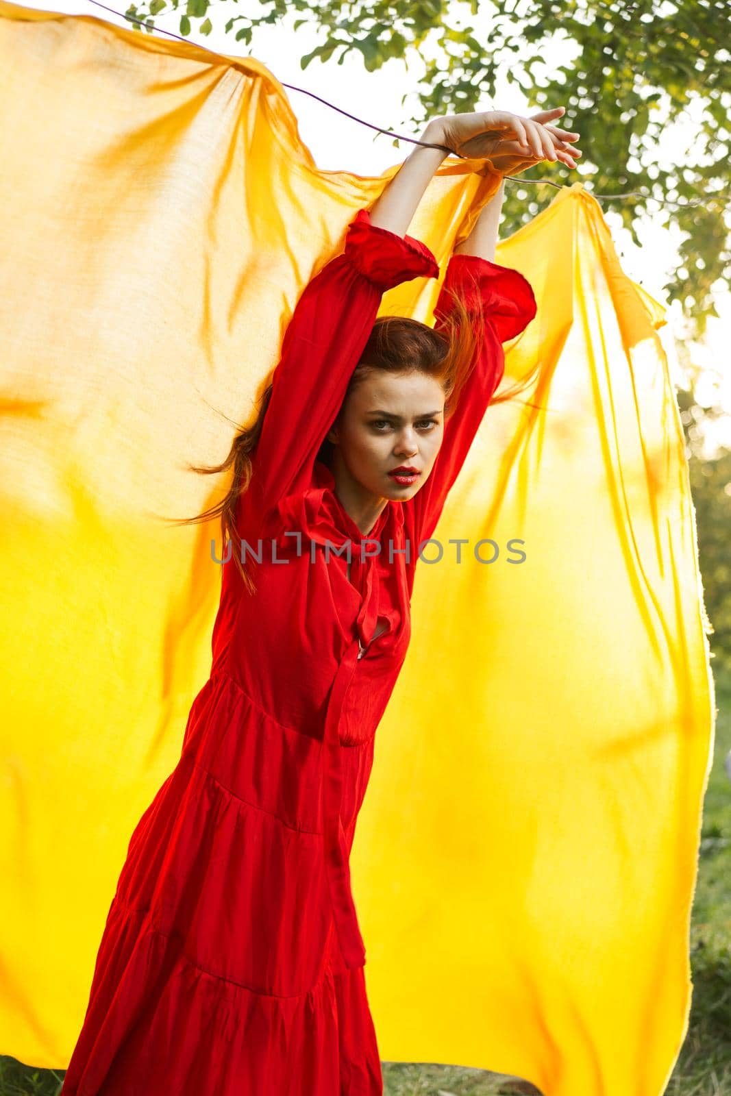 pretty woman nature yellow cloth fresh air glamor by Vichizh