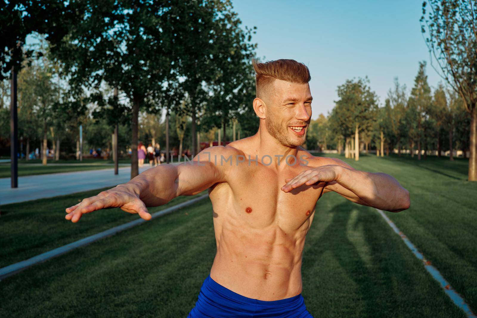 sports car pumped up cardio workout in the park. High quality photo
