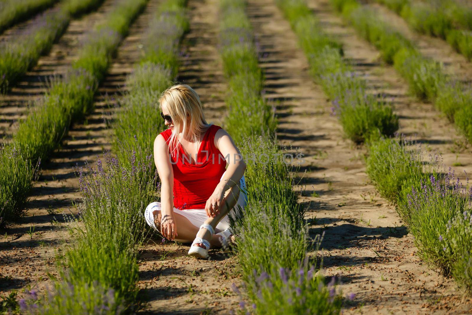 Beautiful girl on the lavender field