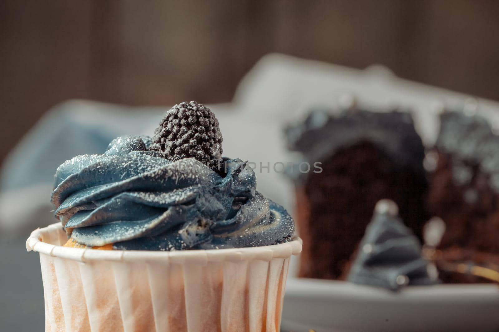 Homemade cupcakes traditional American sweet baked dessert with berries