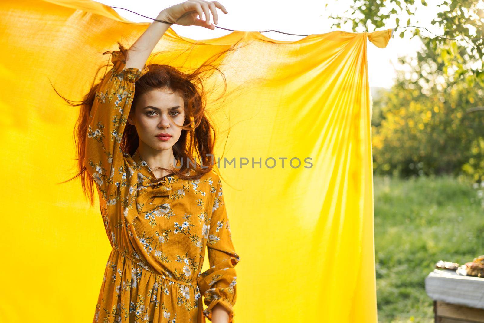 pretty woman in dress posing nature fashion glamor by Vichizh
