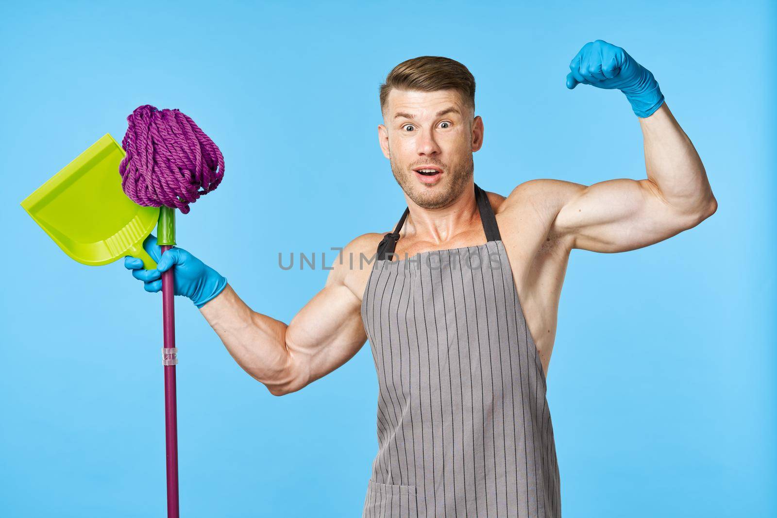 pumped up man cleaner mop scoop service. High quality photo