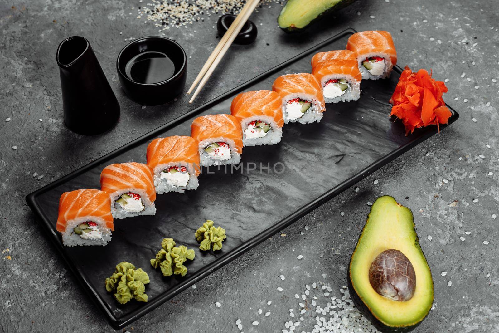 Sushi Philadelphia on a stone decorative plate by UcheaD