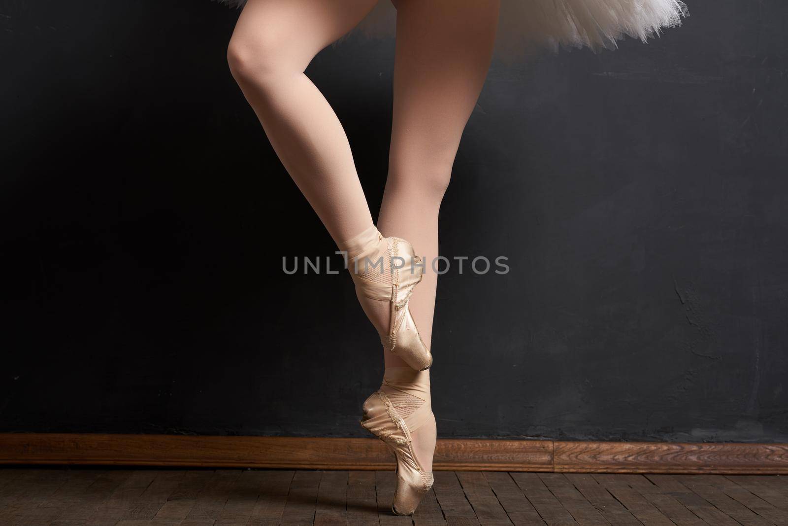 ballerina legs exercise performance classical style close-up. High quality photo
