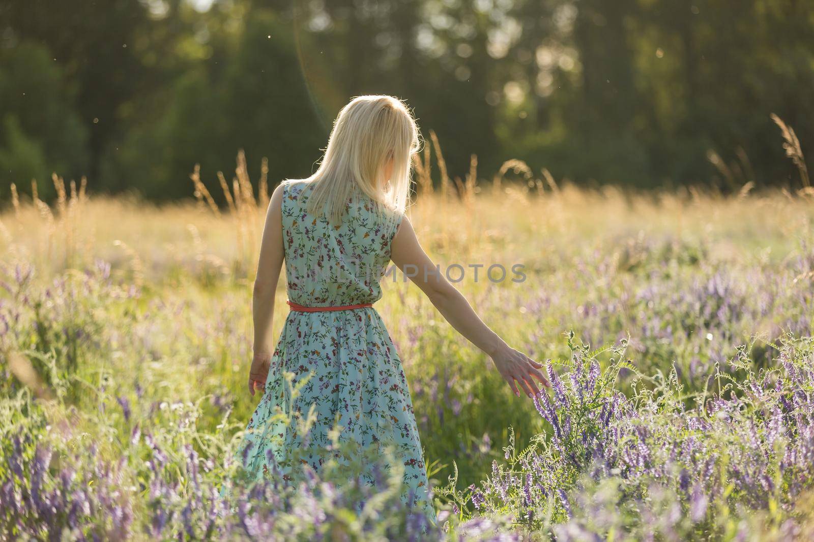 Bright Portrait of Happy Woman at Summer Field