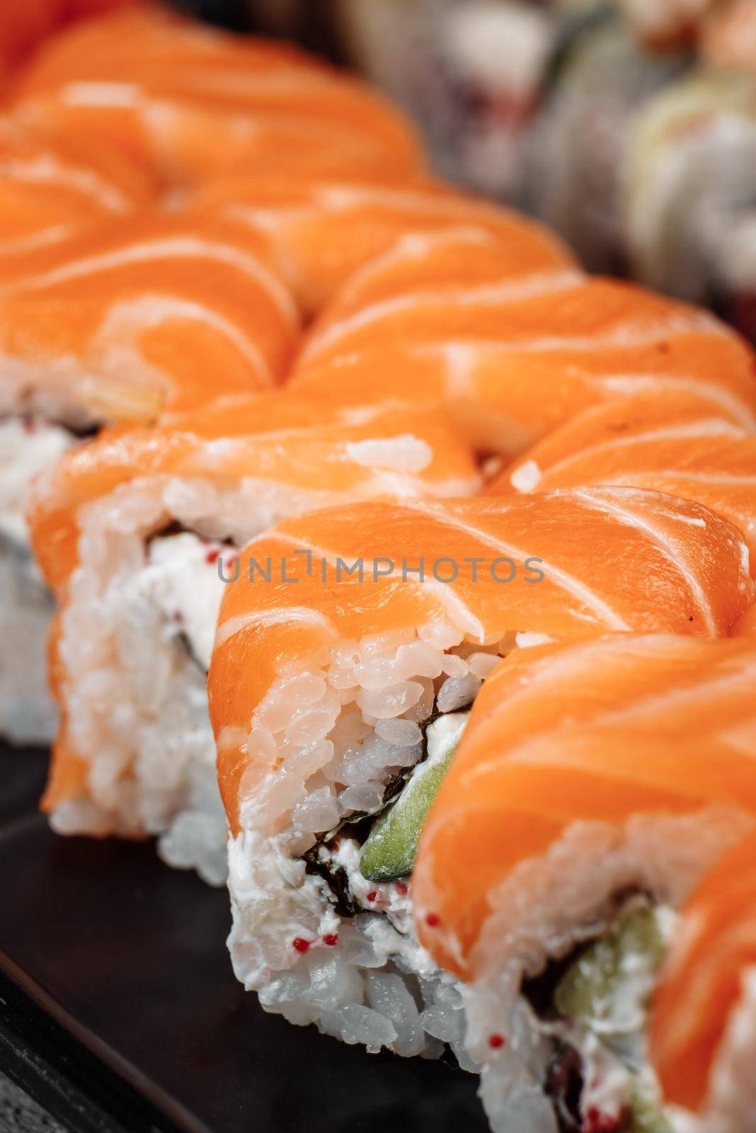 Sushi Philadelphia on a stone decorative plate by UcheaD