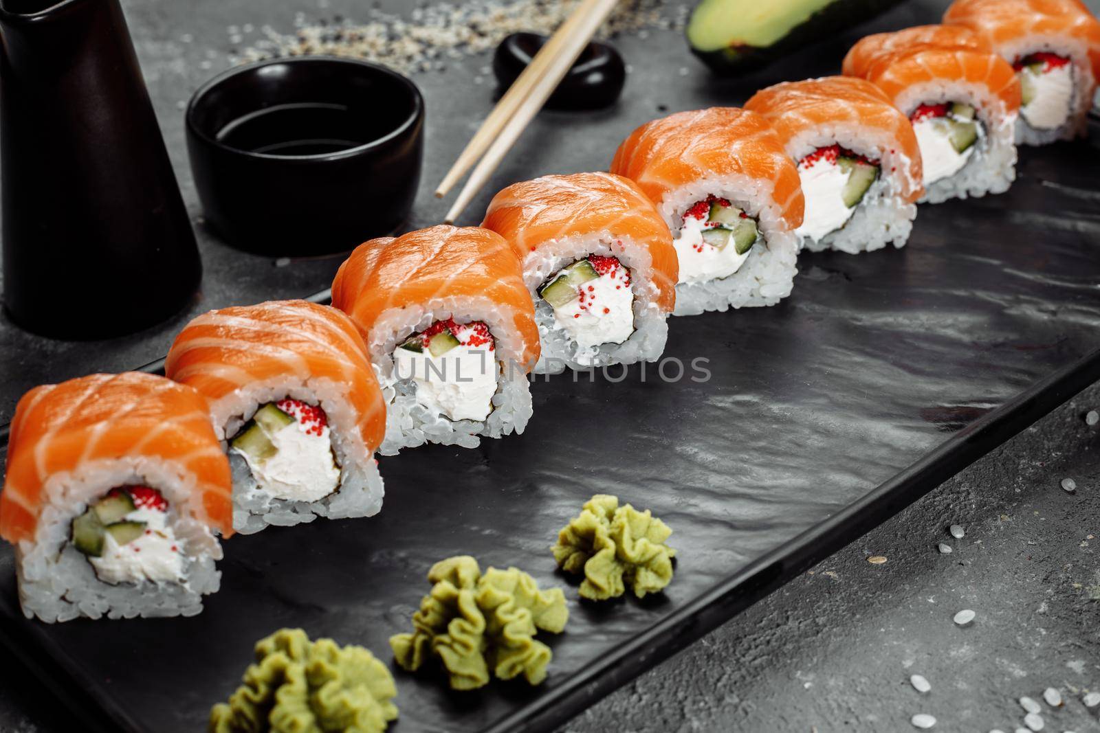 Sushi Philadelphia on a stone decorative plate by UcheaD