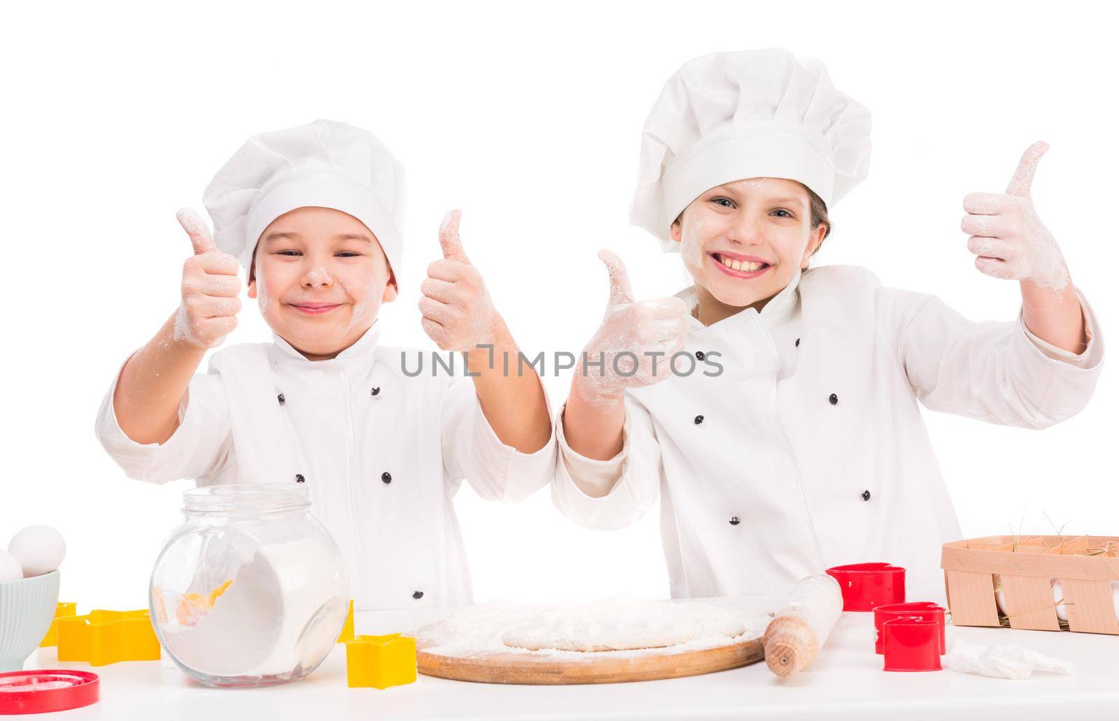 funny little cooks with thumbs up and flour on faces by GekaSkr