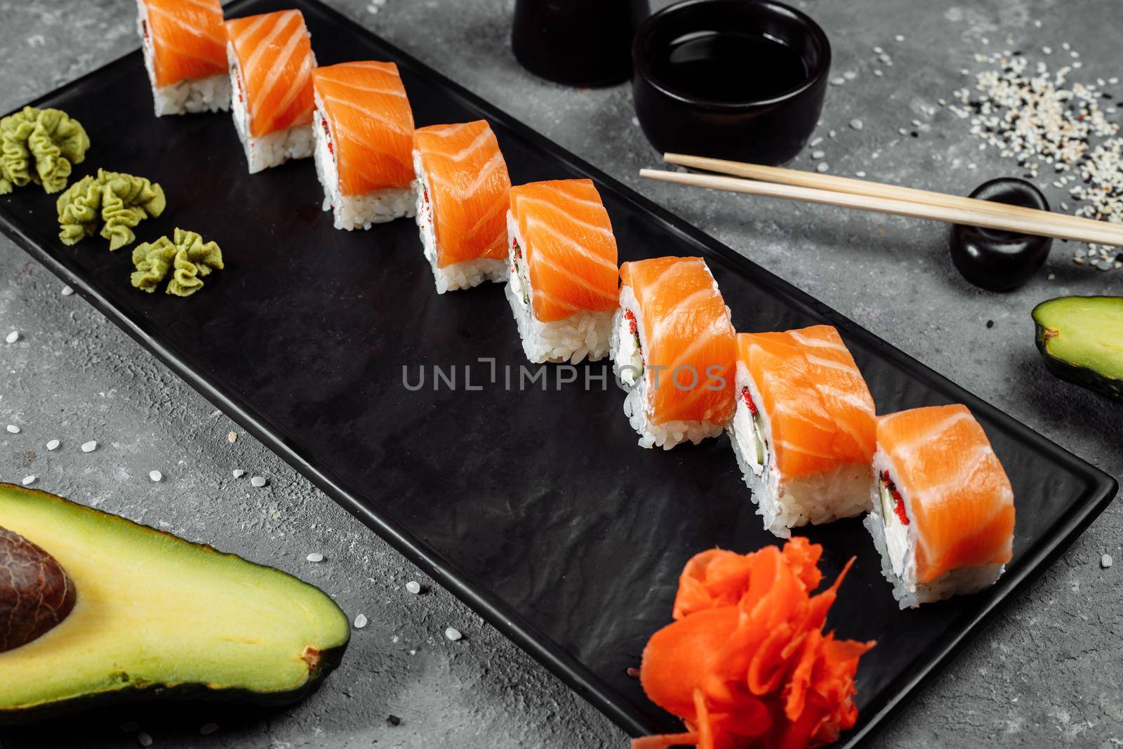 Sushi Philadelphia on a stone decorative plate by UcheaD