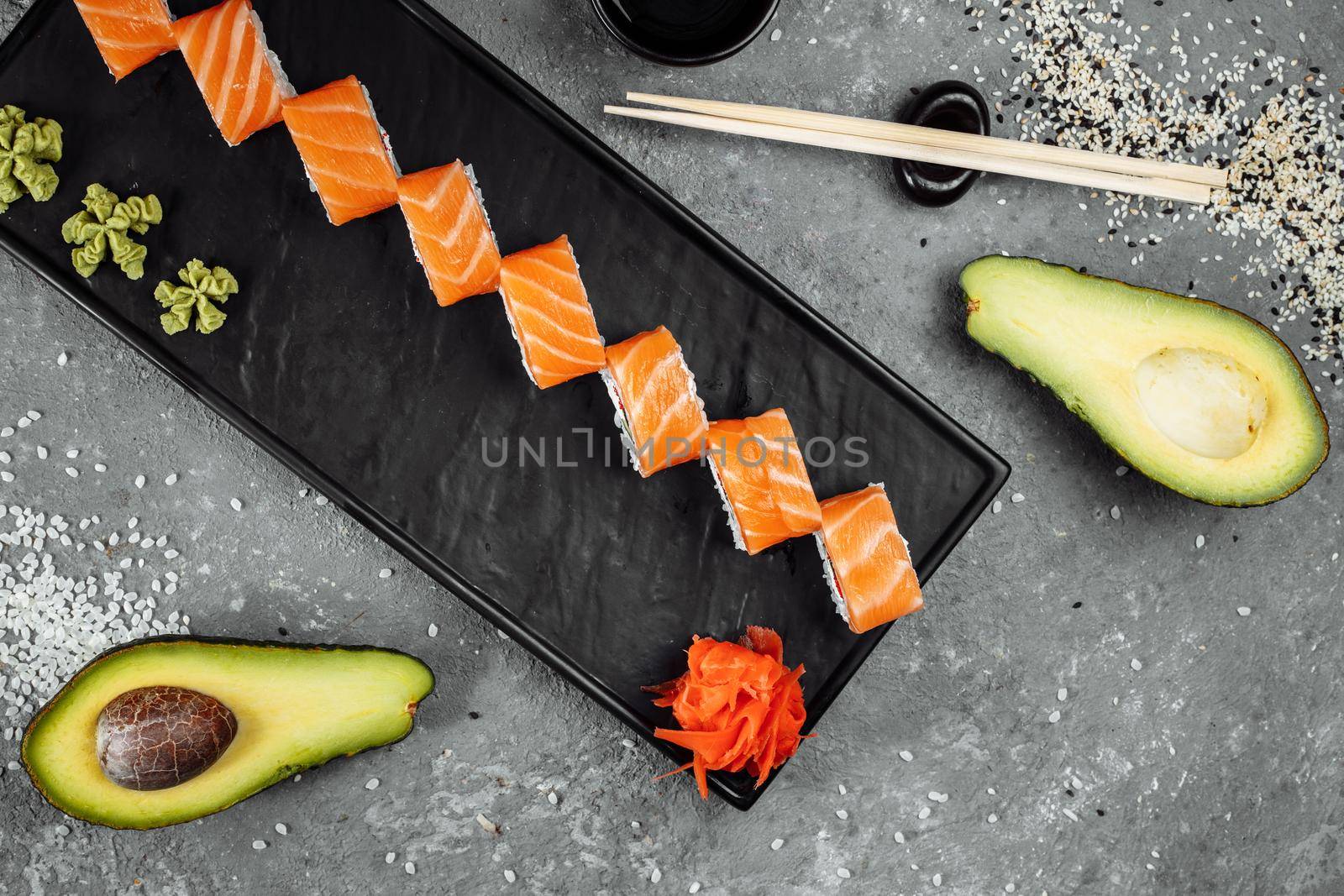 Sushi Philadelphia on a stone decorative plate by UcheaD