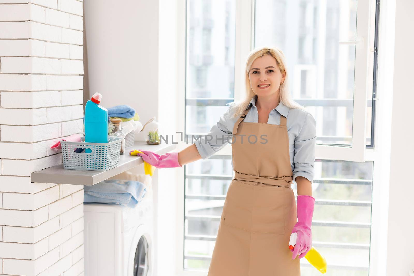 Portrait Of Happy Woman Cleaning the apartment