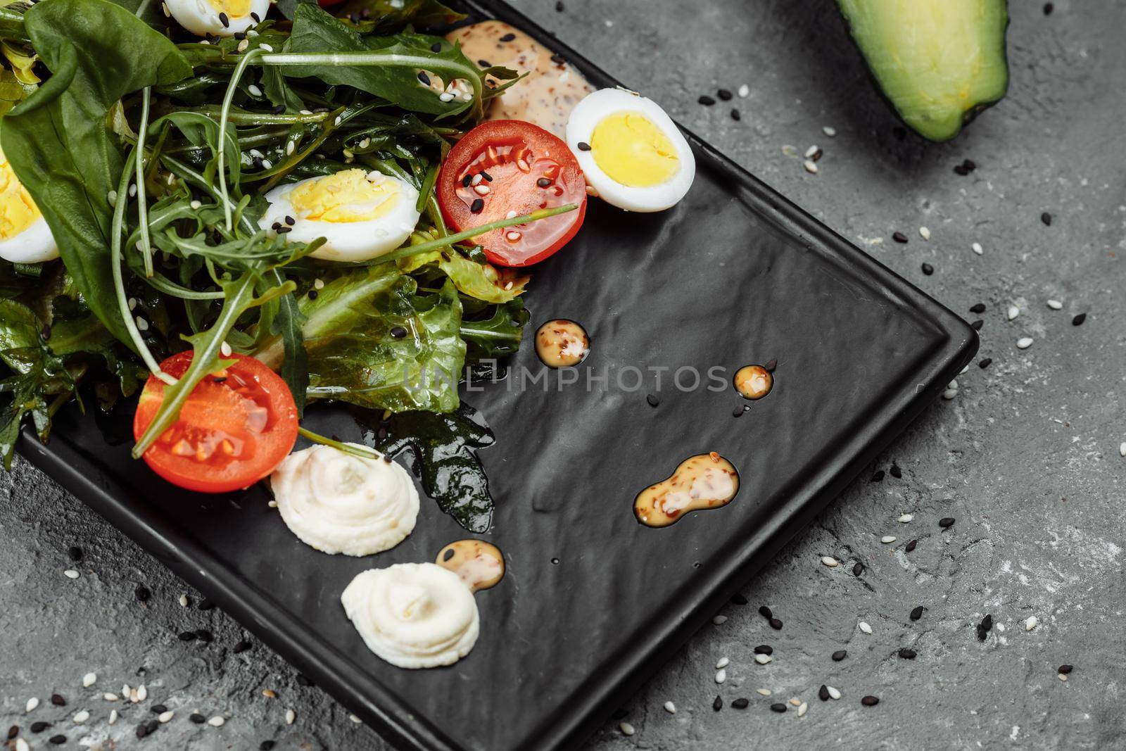 Avocado and cherry tomato salad. Diet breakfast. Healthy food by UcheaD