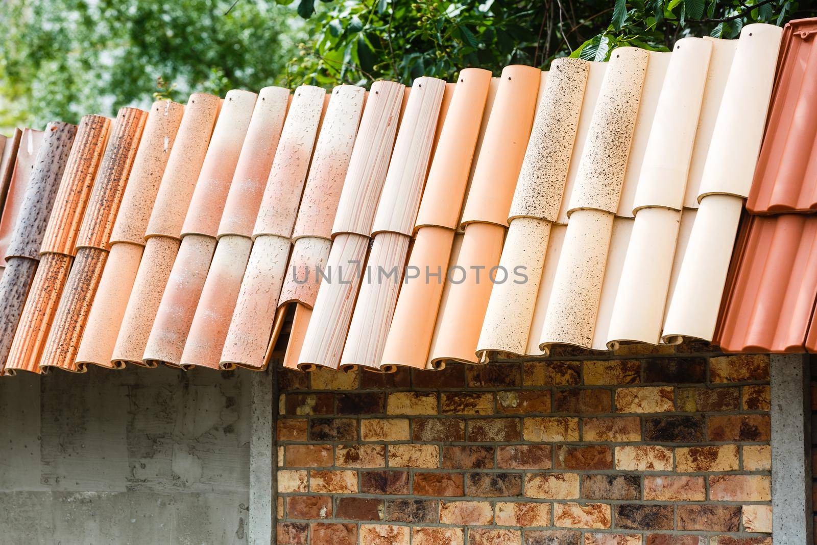 red brick wall house roof details closeup