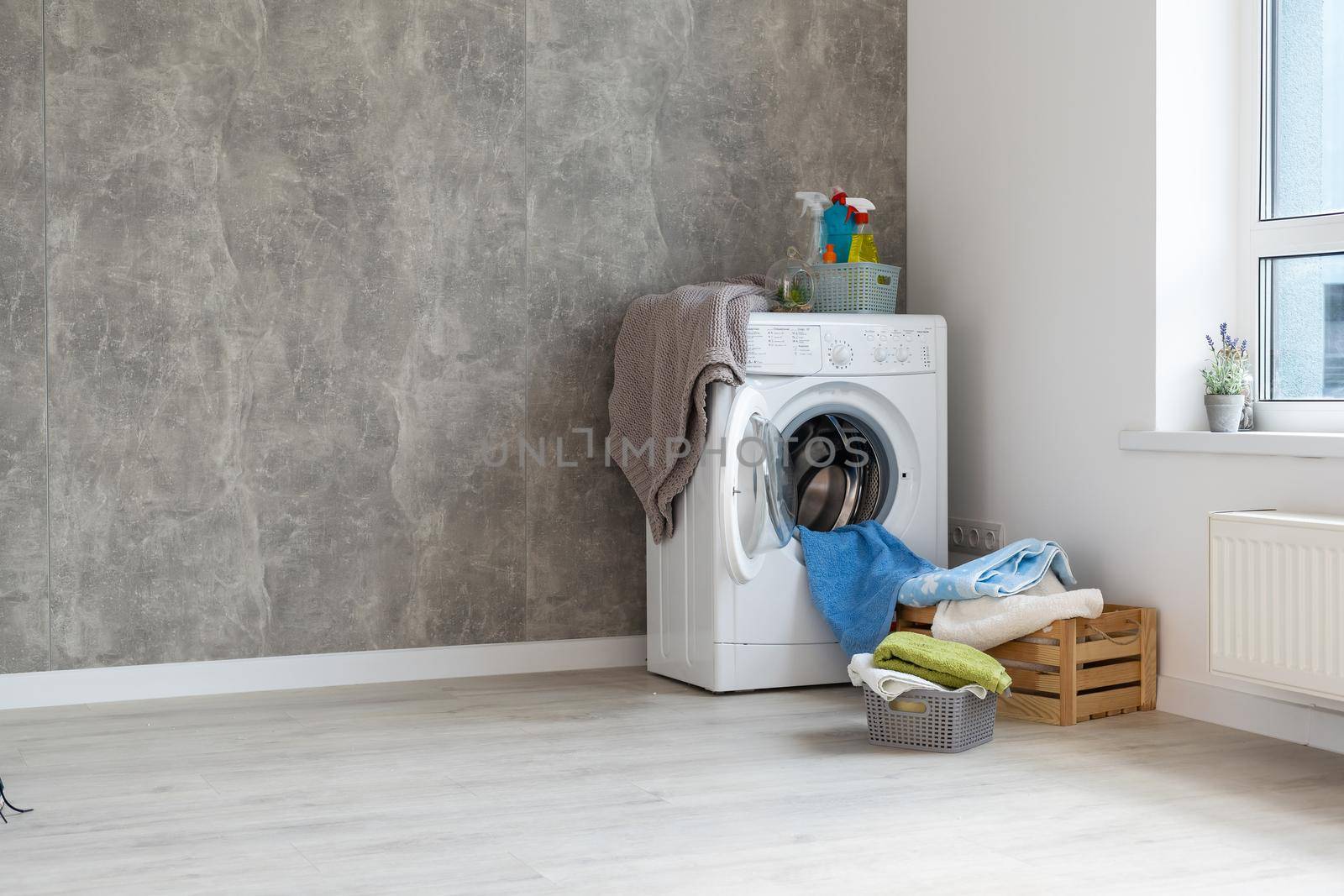 Laundry room in new apartment.