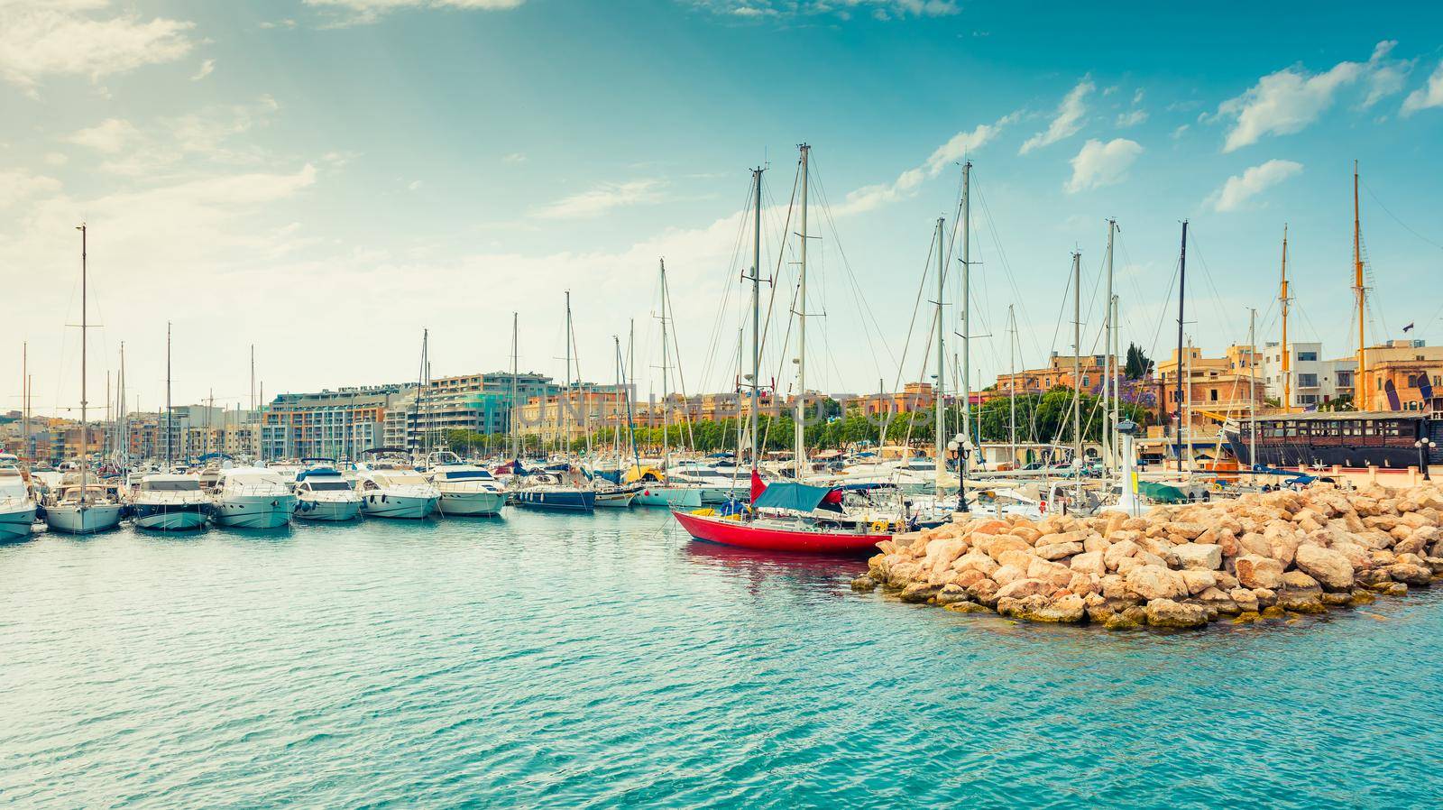 yachts on pier near Valletta in Malta