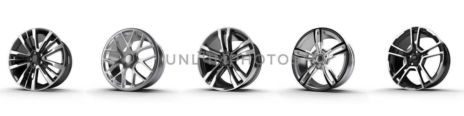 five car disc on a white background 3D rendering illustration.