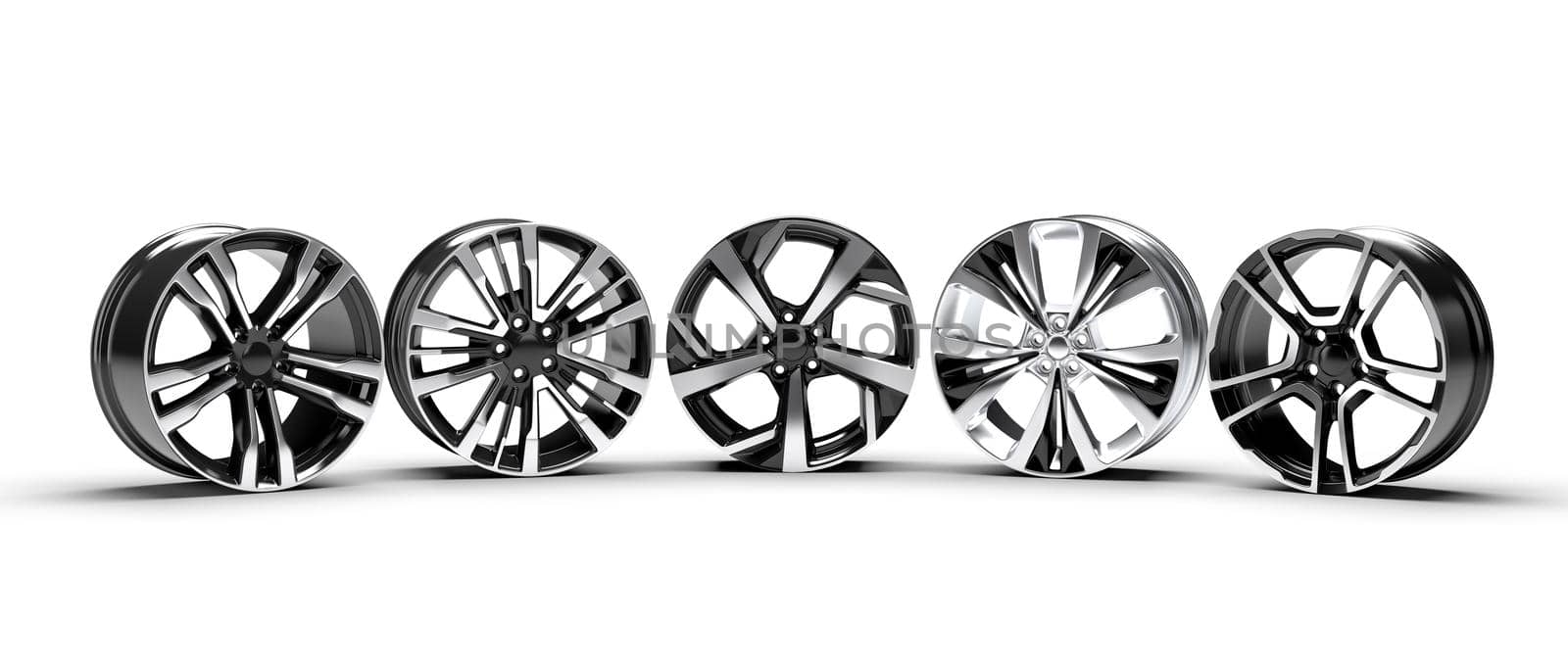 five car disc on a white background, 3D rendering illustration.