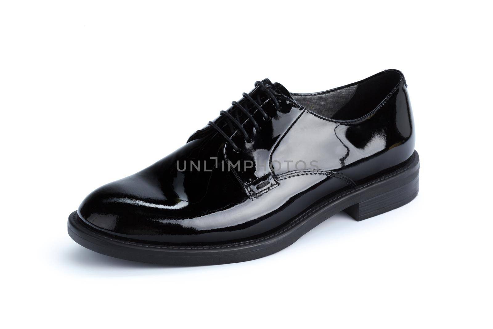 Black leather formal male shoes isolated on white background