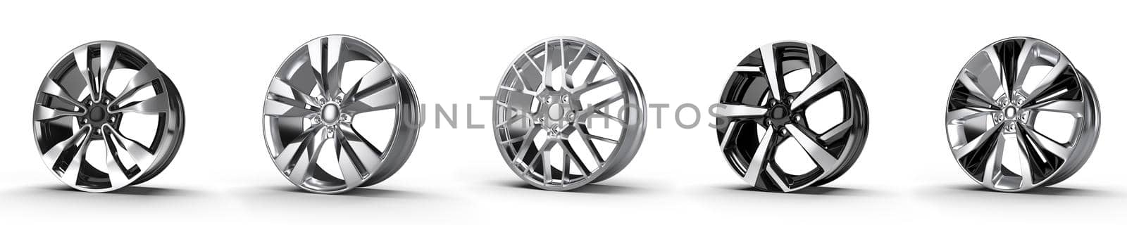 five car disc on a white background 3D rendering illustration.